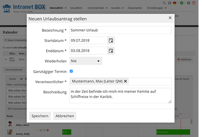 IntranetBOX Module Mitarbeiterkalender Urlaubsantraege